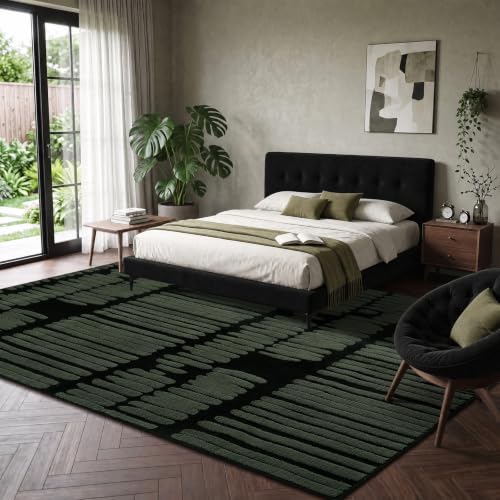 YIHOUSE Abstract 8x10 Area Rug Olive Green: Washable Geometric Rug - size: 8' x 10' (Rectangular)