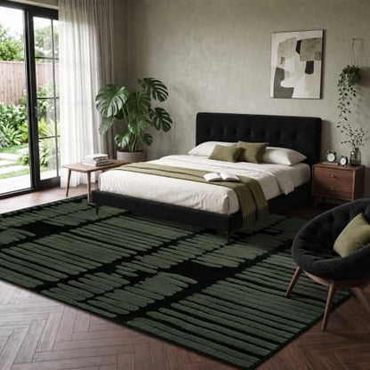 YIHOUSE Abstract 8x10 Area Rug Olive Green: Washable Geometric Rug - size: 8' x 10' (Rectangular)