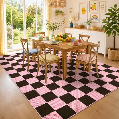 GarveeHome Checkered Brown Pink 8x10 Washable Rug for Living Room Bedroom - color: Brown Pink, size: 8' x 10' (Rectangular)