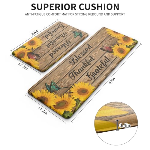 MAYHMYO Sunflower Kitchen Decor Mat Set, 2PC Kitchen Mats, Anti Fatigue - color: Wood Grain