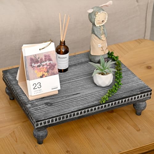 SwallowLiving Farmhouse Wood Riser for Display Decorative, Rustic Shabby Chic Tray for Kitchen Counter, Coffee Bar Table, Dining Room, Wooden Rectangle Beaded Pedestal Stand for Food, Black - color: 1pcs - Black