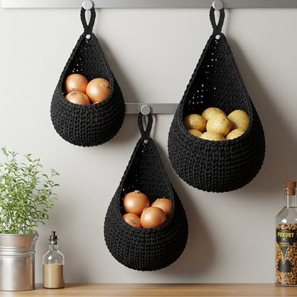 Honeydak 3 Hanging Baskets, Black, Classic Teardrop - color: Black, style: Classic Teardrop