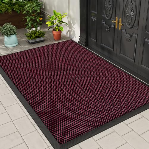Front Door Mat Outside Entrance Entry Welcome Mat 36"x60" Red 3x5ft Large - color: Red, size: 36"x60"
