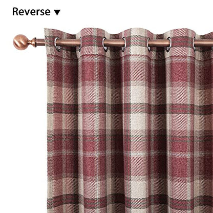 always4u Classic Red Plaid Curtains Highland Woolen Look Tartan Farmhouse Window Treatment Grommet Checked Curtains for Living Room Bedroom 2 Panels 45 * 84 Inches - color: Classic Red, size: 45"W x 84"L (Pack of 2)