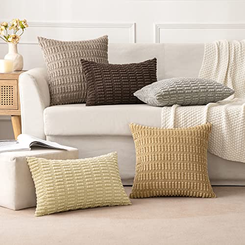 MIULEE Corduroy Decorative Throw Pillow Covers 16x16 Beige Pack of 2 - color: Beige, size: 16" x 16" (Pack of 2)