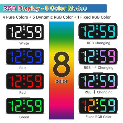 Peakeep Small Cute Digital Alarm Clock Plug-in for Kids Bedrooms Bedside - color: Black With Colorful (Plug-in, Ultra-compact)
