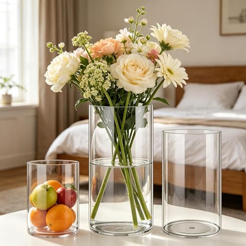 Clear Flower Vase, Non-breakable Vases, 6" W x 8" H, Acrylic Vase, Aesthetic Room Decor Cylindrical Modern Flower Vases for Table Centerpiece, Home Decor, Women Floral Arrangement Gift - color: Clear, size: 6" W x 8" H