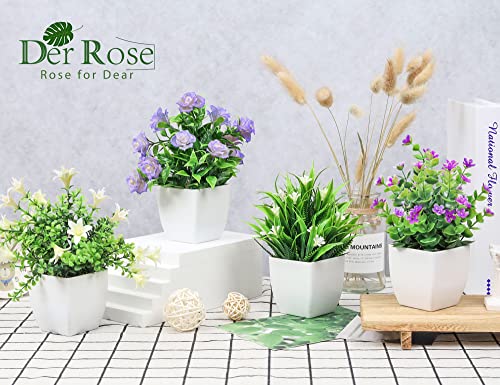 Der Rose 4 Pack Small Fake Plants with Flowers, Spring Home Bathroom Decor - color: White