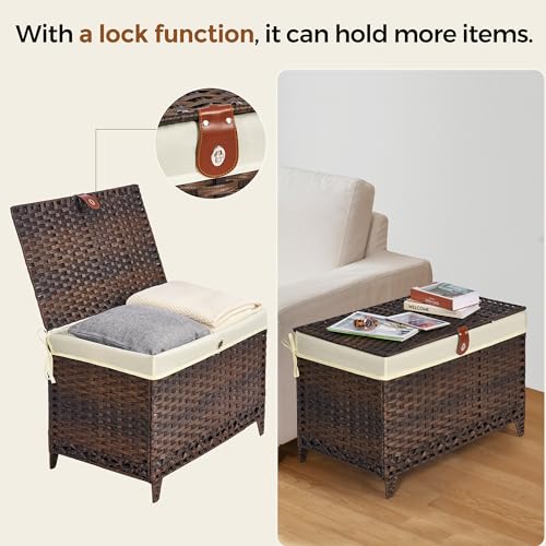 Wicker Storage Basket with Lid, 160L Shelf Basket with Removable Liner Bag - color: Brown, size: 160L