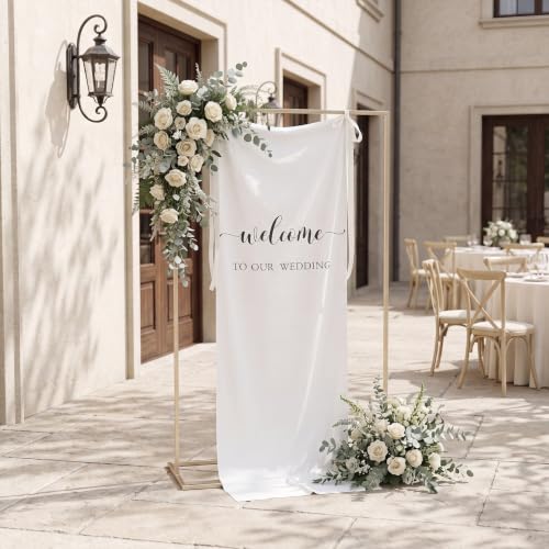 Tingjoo 27x78" Wedding Banner White,Beige Backdrop Bow Hanging - color: White,Beige, style: Wedding