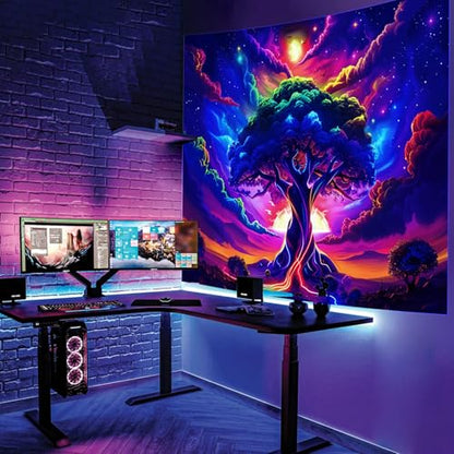 Apdidl Blacklight Tree of Life Tapestry Bedroom, Black Light Space Posters - color: I - Blacklight Tree Tapestry, size: 60"L x 51"W