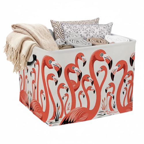 Flamingo Laundry Hamper, 56L Large Foldable Laundry Basket with Handles, for Family Clothes, Toy Storage Bin, Blankets,Decorative Organizer for Shelves & Closet Home Decor Bedroom & Nursery - color: Flamingo