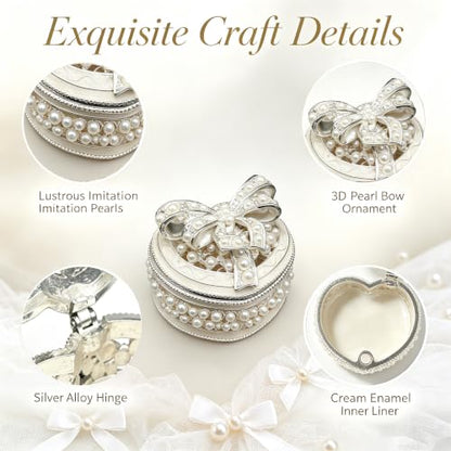 Metal Enamel Pearl Bow Jewelry Box Mini Trinket Storage Gift for Jewelry - color: Heart