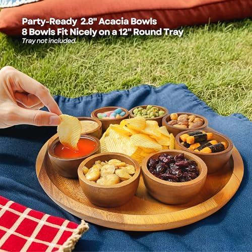 Small Wooden Bowls (Set of 8) 2.8” Wood Dipping Bowls for Charcuterie Board - size: Round 2.8"W x 1.3"H