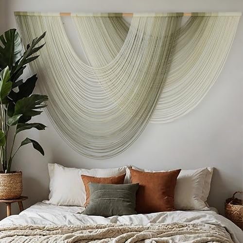 Macrame Wall Hanging Boho Tapestry Dip Dyed Ombre Moss Green 57"W*39"L - color: Moss Green