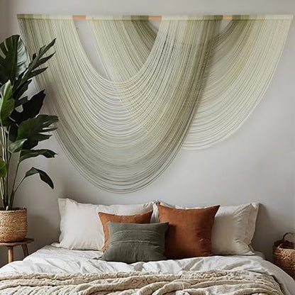 Macrame Wall Hanging Boho Tapestry Dip Dyed Ombre Moss Green 57"W*39"L - color: Moss Green