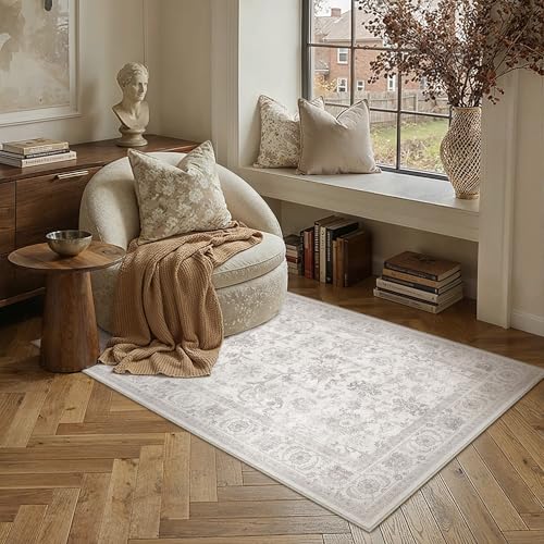 PureCozy 3x5 Grey Washable Entryway Area Rug Vintage Distressed - color: Grey, size: 3' x 5' (Rectangular)