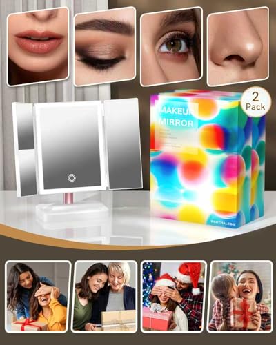 BERTHALESS for Mom Makeup Mirror Vanity Mirror with Lights(White 2 Pack) - color: White×2 & Rechargeable
