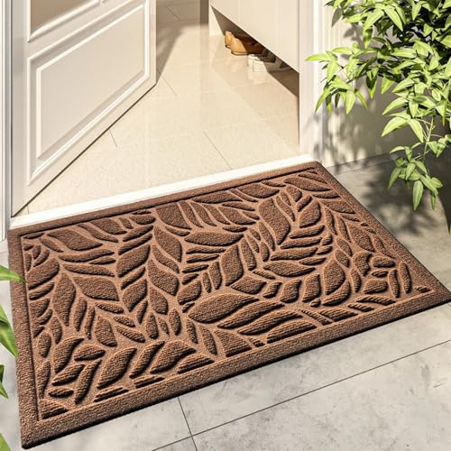 Bulijojo Front Door Mat Entrance,Durable Heavy Duty Welcome Mat,Thick Absorbent Natural Rubber Non Slip Mat,Sturdy Entryway Brown Leaves 17x30 - color: Brown Leaves, size: 1'5" x 2'6" (Rectangular)