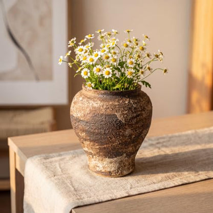 Rustic Farmhouse Ceramic Vase Home Decor (Brown and White, Small) - color: Brown and White