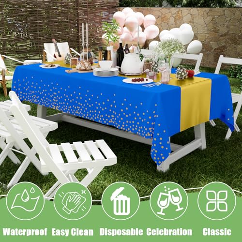 Smiry Disposable Rectangle Plastic 54 x 108 Inch Table Cloth 3 Pack - color: Blue and Gold