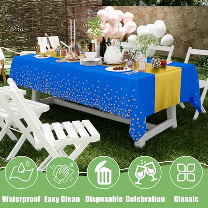 Smiry Disposable Rectangle Plastic 54 x 108 Inch Table Cloth 3 Pack - color: Blue and Gold