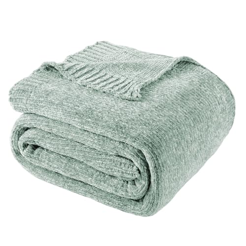 BATTILO HOME Sage Green Throw Blanket for Home Decor, Chenille Knit Throw Blanket for Couch, Sofa, Chair, Cozy Soft Blanket, 51"x67" - color: Sage Green