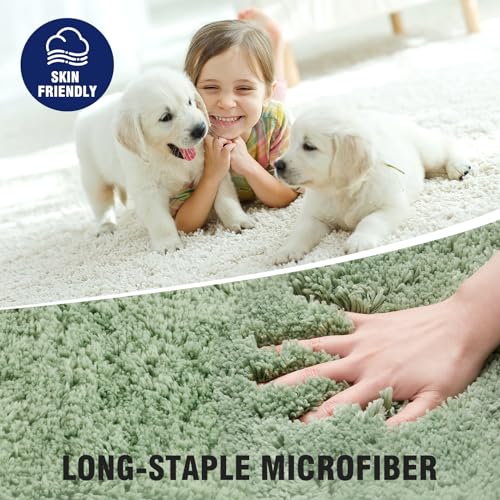 TECHMILLY Shaggy Bathroom Rugs Thick Non Slip Microfiber Mat Green 17"x24" - color: Sage, size: 1'5" x 2' (Rectangular)