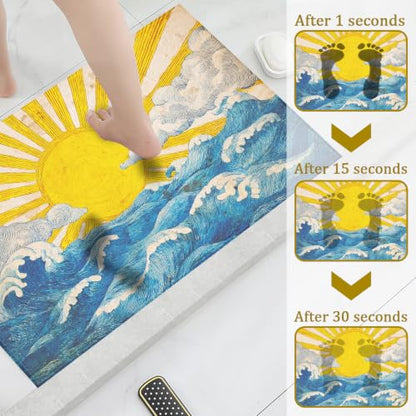 Sunshine Art Wave Bath Mat Rug, Door Mat Doormat Entrance Non-Slip Bathroom Rugs for Entryway Bathroom Kitchen 17 x 30 Inch - color: Sunshine Art Wave