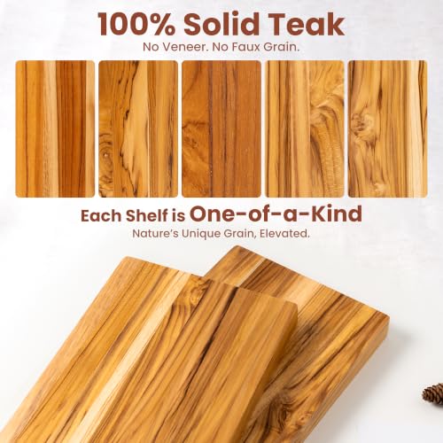 36 Inch Teak Floating Shelves, Set of 2 – Wall Mount Shelves for Bathroom - color: Raw Teak, size: 36"L, 2-Pack