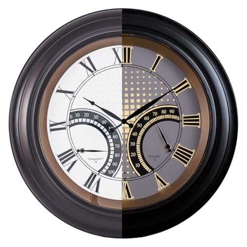 ANDY STAR 24 Inch Outdoor Clocks Waterproof,Large Outdoor Wall Clocks for Patio with Thermometer, Weatherproof Illuminated Clock Battery Operated with Thermometer&Hygrometer,Oil Rubbed Bronze Black - color: Oil Rubbed Bronze