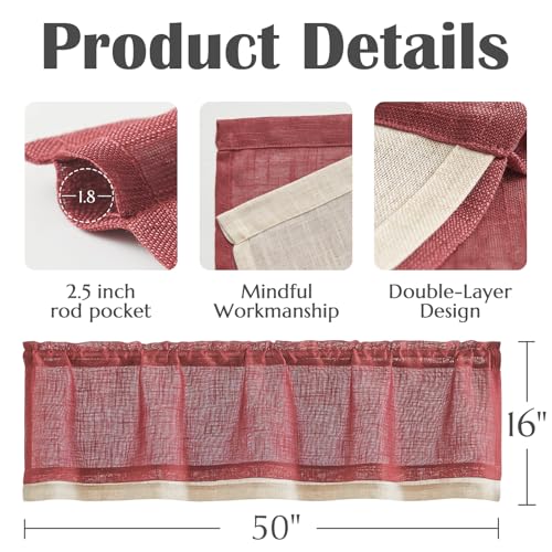 jinchan Kitchen Valance Curtain Double Layers, 50x16, 1 Panel, Burgundy - color: Double Layer | Burgundy, size: 50"W x 16"L (Pack of 1)