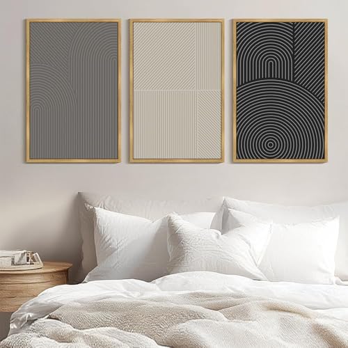 Drsoum Minimalist Abstract Wall Art Framed Modern Boho Neutral Line Wall Decor Mid Century Geometric Artwork Bedroom Living Room 24x36in Natural Framed - color: Tree Rings, size: 36L" x 24W", Natural Framed