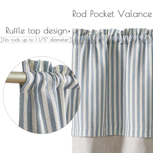 jinchan Stripe Linen Kitchen Valance Curtain, 50x18, 1 Panel, Blue - color: Boxter Striped | Blue on Linen, size: 50"W x 18"L (Pack of 1)