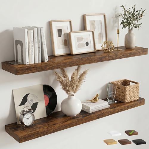 48 Inch Floating Shelves for Wall, 8"D Wood Storage Shelves, Brown Finish - color: Brown, size: 48 Inch
