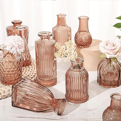 Glass Bud Vase Set of 32 Pcs, Small Glass Vases for Flowers - color: Amber