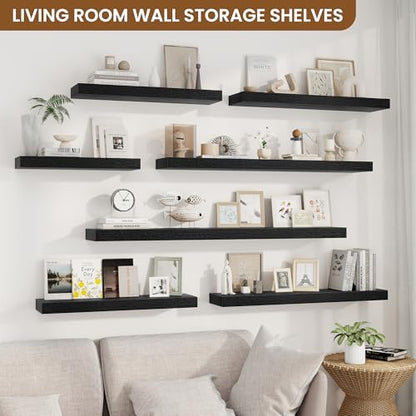 Floating Shelves for Wall, Wall Mounted Wood Shelves, Black, Set of 2, 16in - color: Black, size: 16"W x 6.5"D , 2 Pack