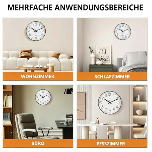 Silent Wall Clocks Battery Operated 8 Inch, Analog Wall Clock with Oversized Number Tempered Glass Clock Face, Black Quartz Non Ticking Wall Clocks for Living Room Bedroom Kitchen Office - color: White, size: 8 Inch