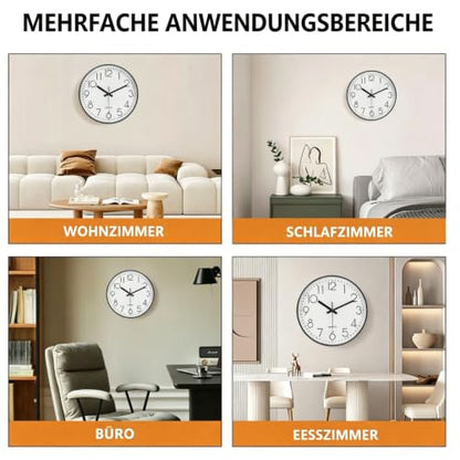 Silent Wall Clocks Battery Operated 8 Inch, Analog Wall Clock with Oversized Number Tempered Glass Clock Face, Black Quartz Non Ticking Wall Clocks for Living Room Bedroom Kitchen Office - color: White, size: 8 Inch