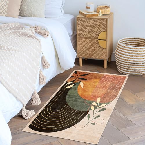 MUJOO 2x3 Washable Rug Small Area Rugs Non Slip Mid Century Modern - color: Terracotta（modern）, size: 2' x 3' (Rectangular)