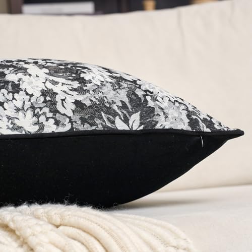 Alerfa Black Neutral Floral Pillow Cover 18 x 18 Inch, Vintage Chenille Square Couch Pillow Cover Soft Decorative Farmhouse Accent Pillowcase for Living Room Bedroom - color: Black, size: 18" x 18" (Pack of 1)