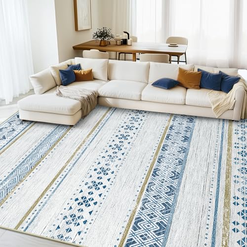 3x5 Washable Area Rugs for Living Room Boho Bathroom Rug Blue/Brown - color: Blue/Brown, size: 3' x 5' (Rectangular)
