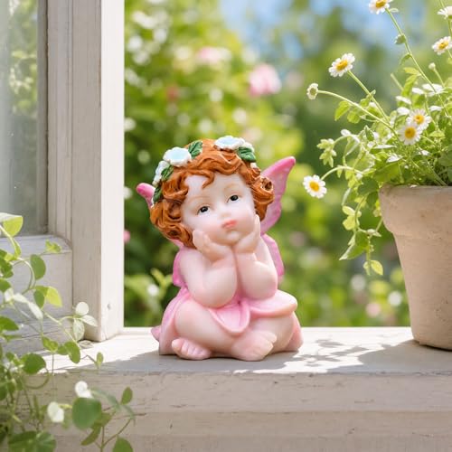 XJar Garden Fairy Figurine, Hand Painted Resin Yard Decor Statue - color: Flower Fairy - Pink
