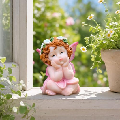 XJar Garden Fairy Figurine, Hand Painted Resin Yard Decor Statue - color: Flower Fairy - Pink
