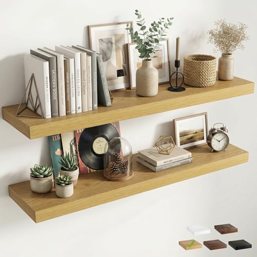 Venusmiles 12 inch Deep Floating Shelves for Wall, 55" Wide, Oak, 2-Pack - color: Oak Finish, size: 55"w x 12"d, 2p