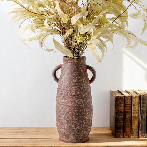 Ceramic Rustic Vase, 12.3 Inch Farmhouse Decorative Flower Vase for Home Decor, Rusty Vase for Living Room Bedroom Kitchen Office Decor Centerpiece Table Decorations - color: 203-2-12in