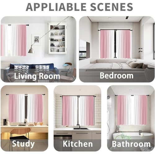 Pink Kitchen Curtains, Ombre, 2 Panels, 27.5" W x 39" L, Rod Pocket - color: Pink and White, size: 27.5"W x 39"L (Pack of 2)