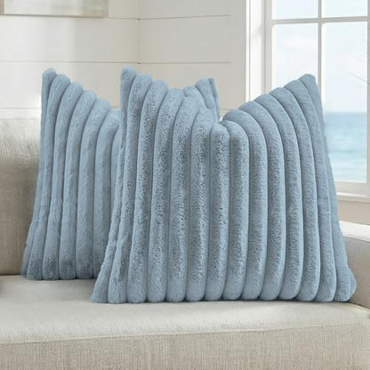 FUTEI Pack of 2 Faux Fur Throw Pillow Covers 20x20 Inch, Dusty Blue - color: Dusty Blue, size: 20" x 20" (Pack of 2)