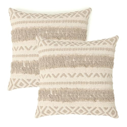 · REDEARTH · Textured Handwoven Throw Pillow Cases Geometric Craft Taupe - color: Geometric Craft Taupe, size: 18" x 18" (Pack of 2)