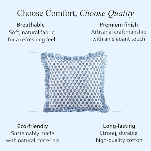 CPC Apatite Blue Block Print Ruffle Pillow Cover 16x16 Inch, Pack of 2 - color: Apatite Blue, size: 16" x 16" (Pack of 2)